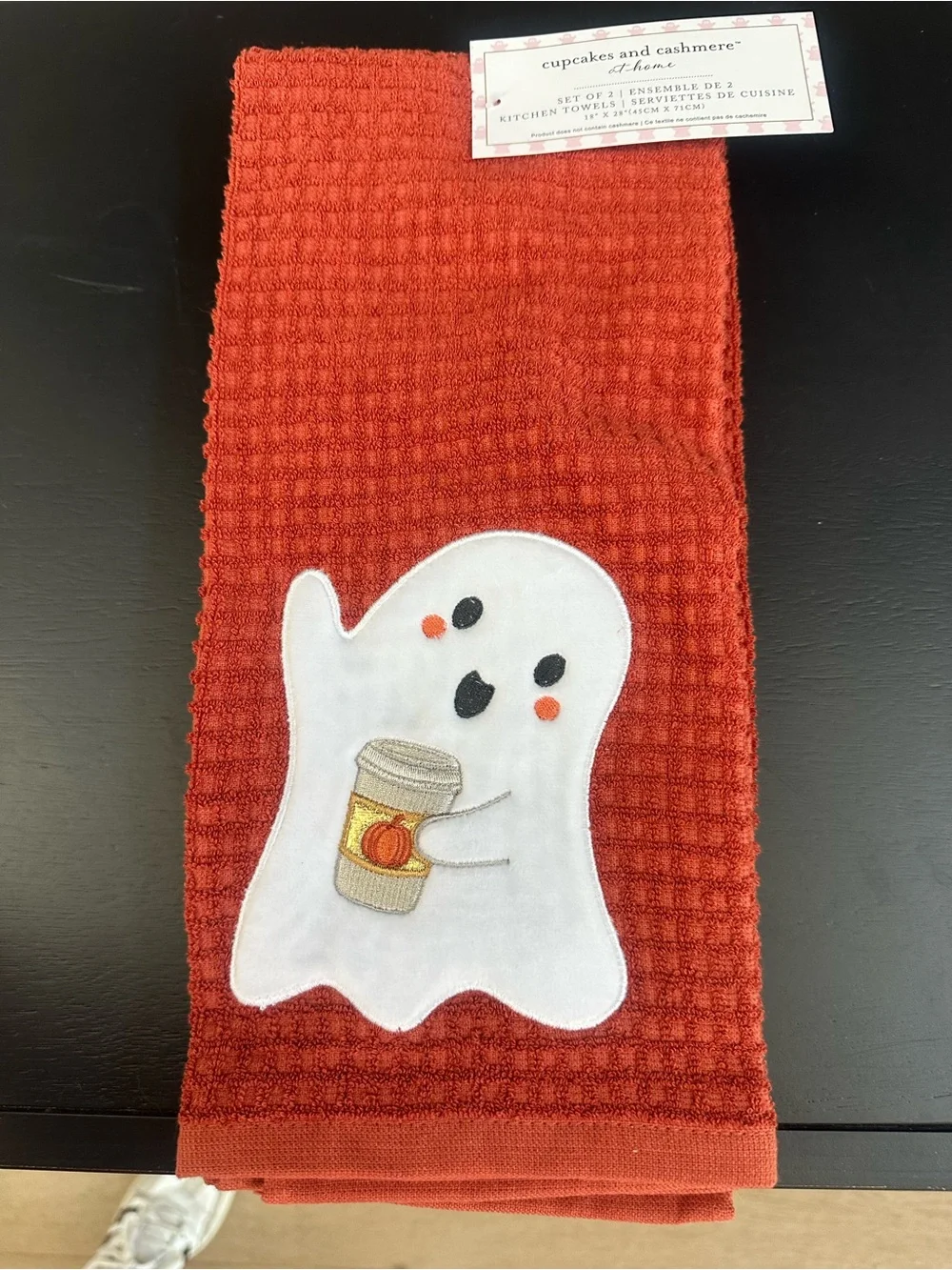 Cupcakes & Cashmere Halloween Ghost Pumpkin Spice Kitchen Towels Set of 2 NWT